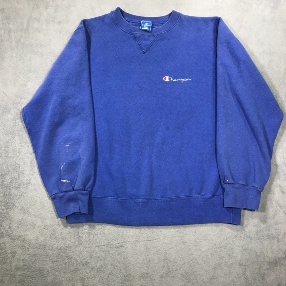 Vintage Champion Sweatshirt Mens Large Blue Distressed Fade Grunge 90s USA Made